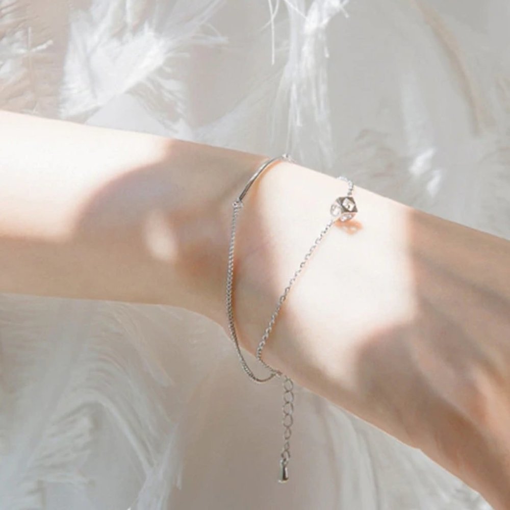NEW Silver Simple Double Square Bracelet